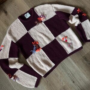 Forte forte Knitwear CheckerBoard Intarsia Virgin Wool Embroidered Sweater Sz 4